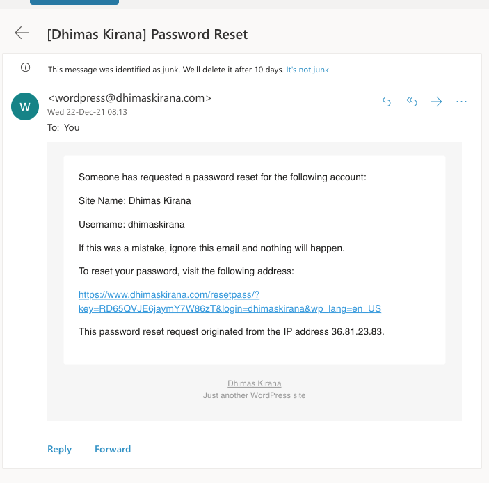 Email Reset Password WordPress Menggunakan Template